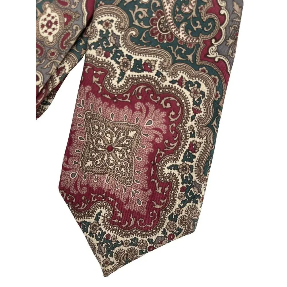 Christian Dior Silk Necktie Tie Red Green Cream